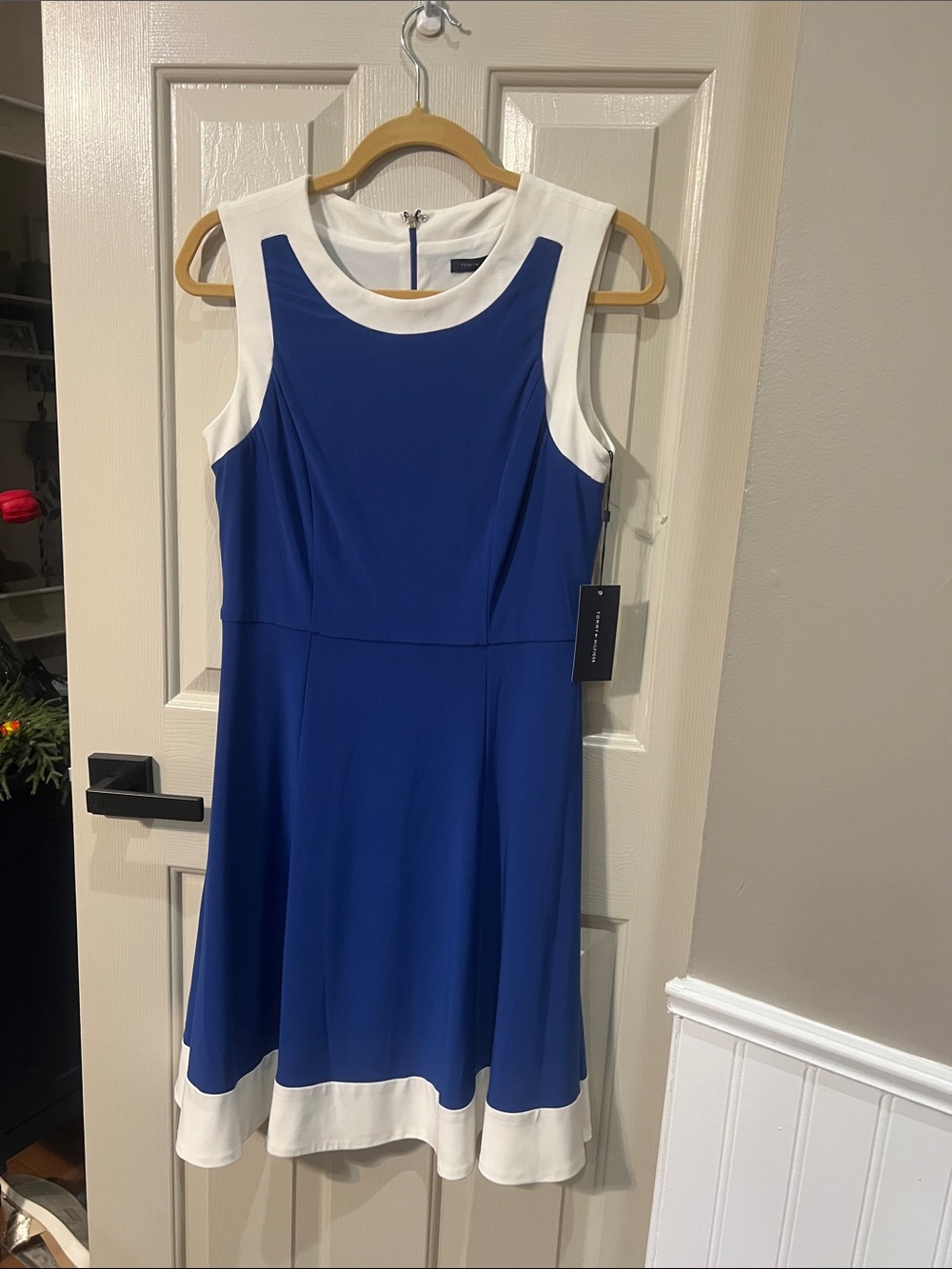 Tommy Hilfiger Royal Blue and White Fit-and-Flare Midi Dress